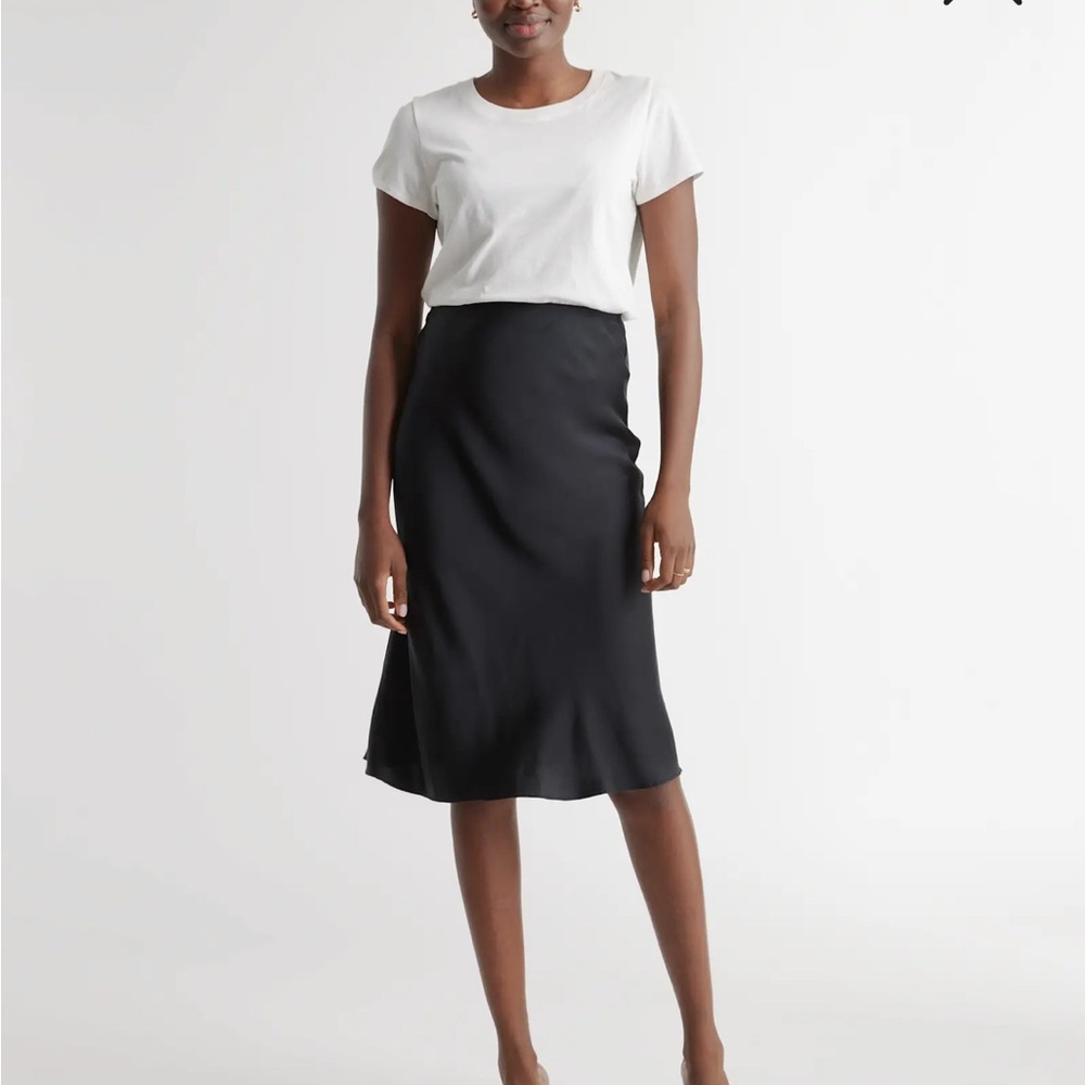 100% Silk Quince Classic Black Midi Skirt